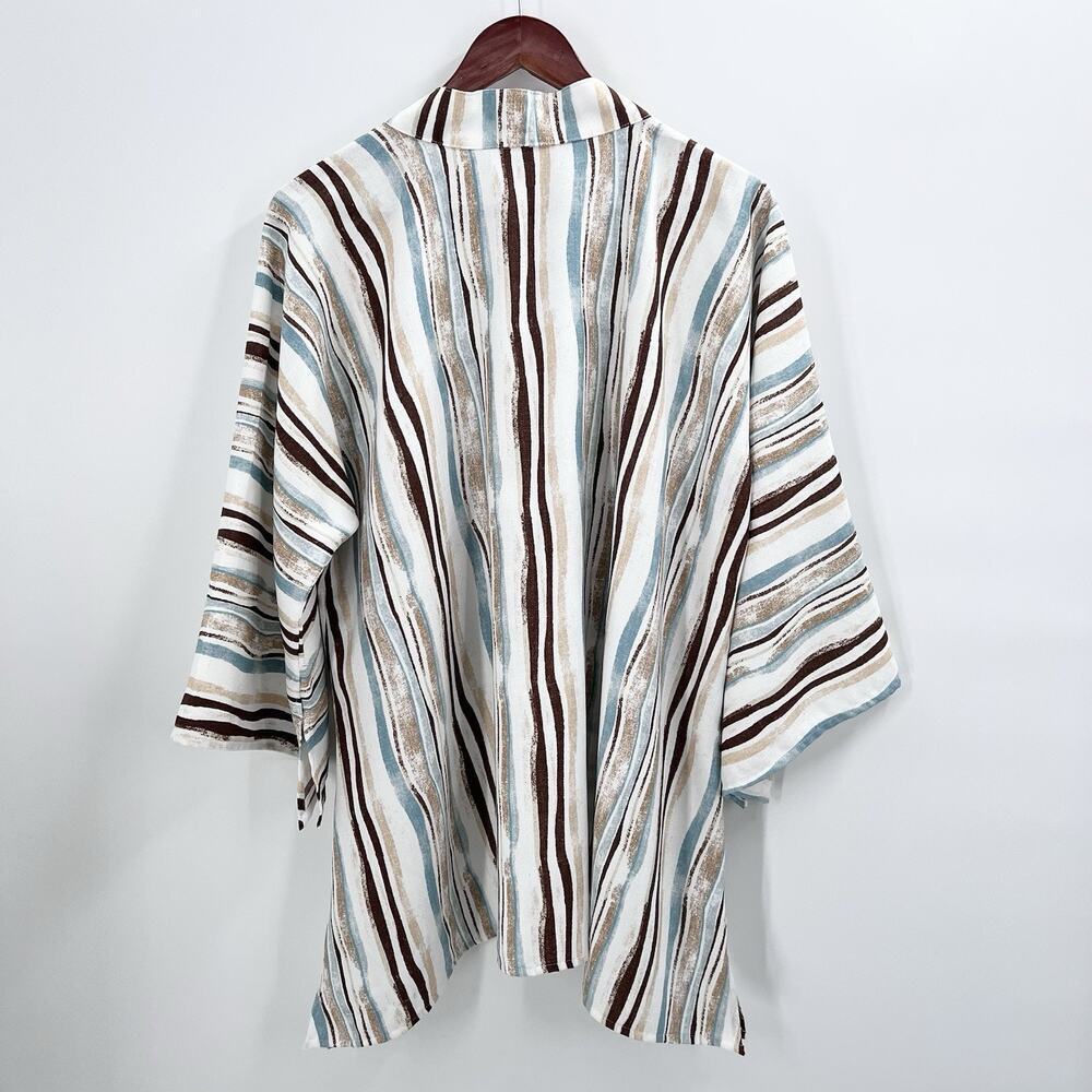 Vintage Custom OOAK Blue Brown Striped Linen Kimono Cardigan Jacket - Picture 6 of 6